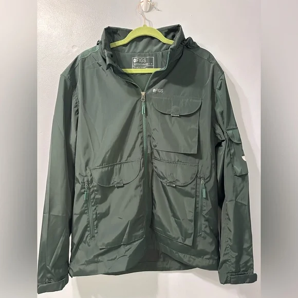 FIGS Men’s On-Shift Extremes Jacket Lightweight Hooded Windbreaker Green Medium - Picture 10 of 16